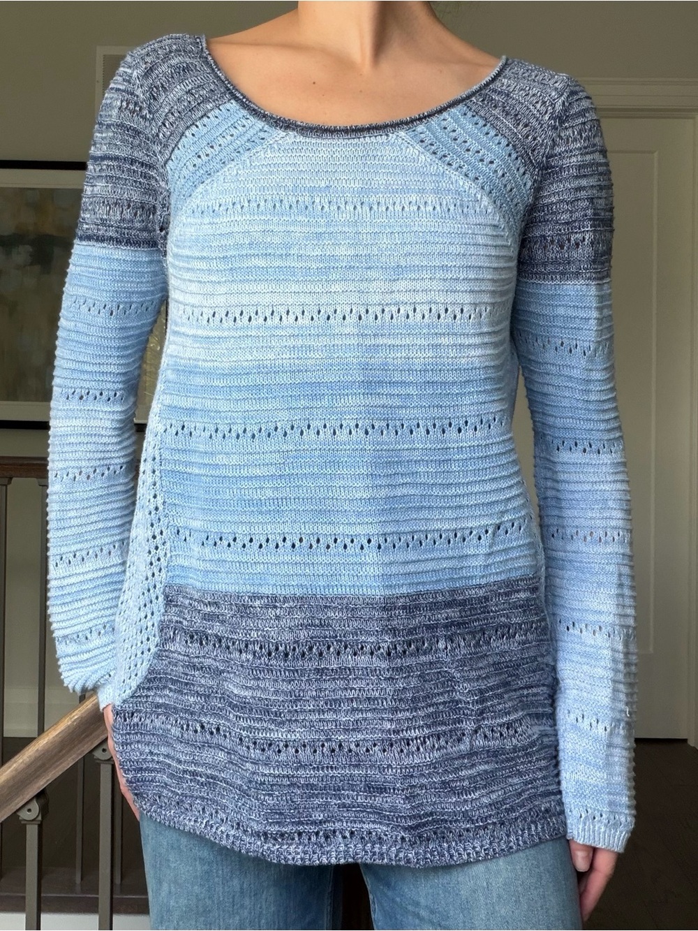 Point Zero Blue Ombre Scoop Neck Knit Tunic Sweater